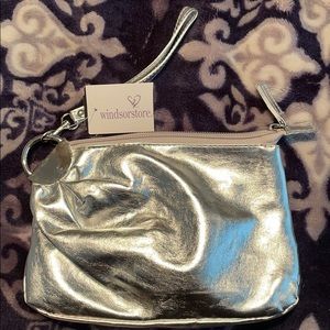 Silver metallic wristlet